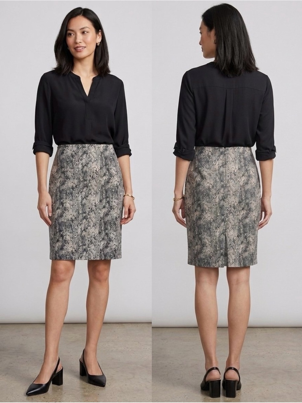 NWT Talbots Snakeskin Pencil Skirt Grey Black White Python Animal Print Size 4
